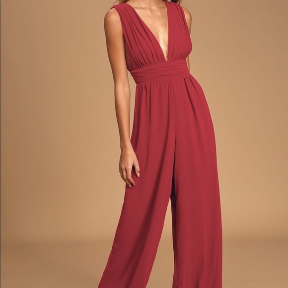burgundy wide leg jumpsuit
